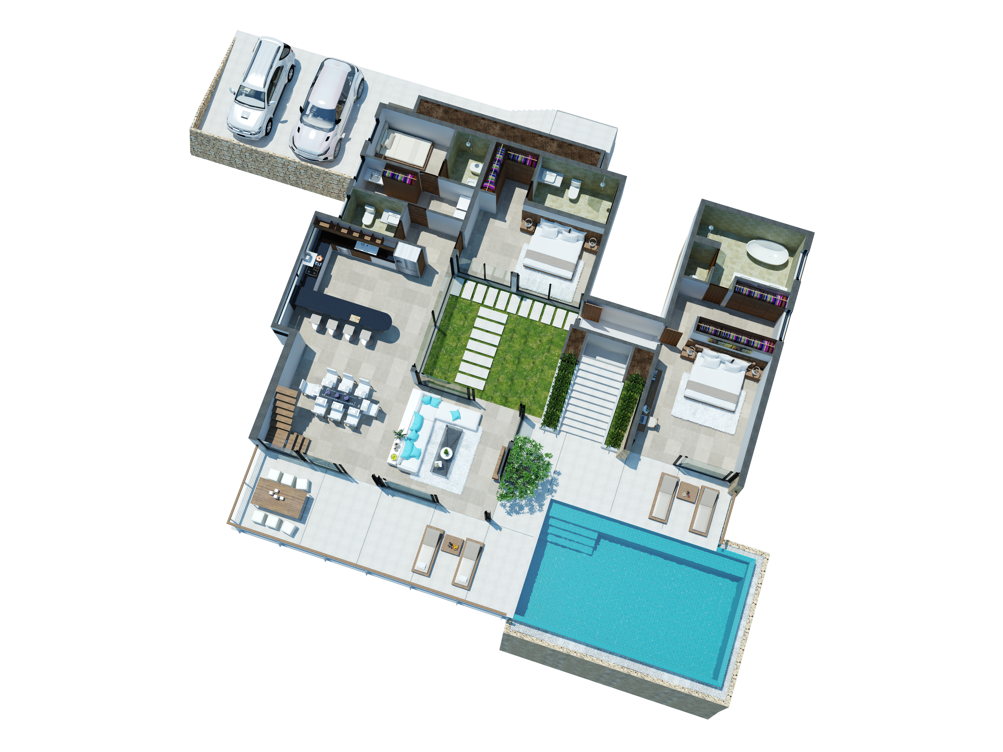 Plan niveau 1 - Villa 5 chambres + 1 chambre
