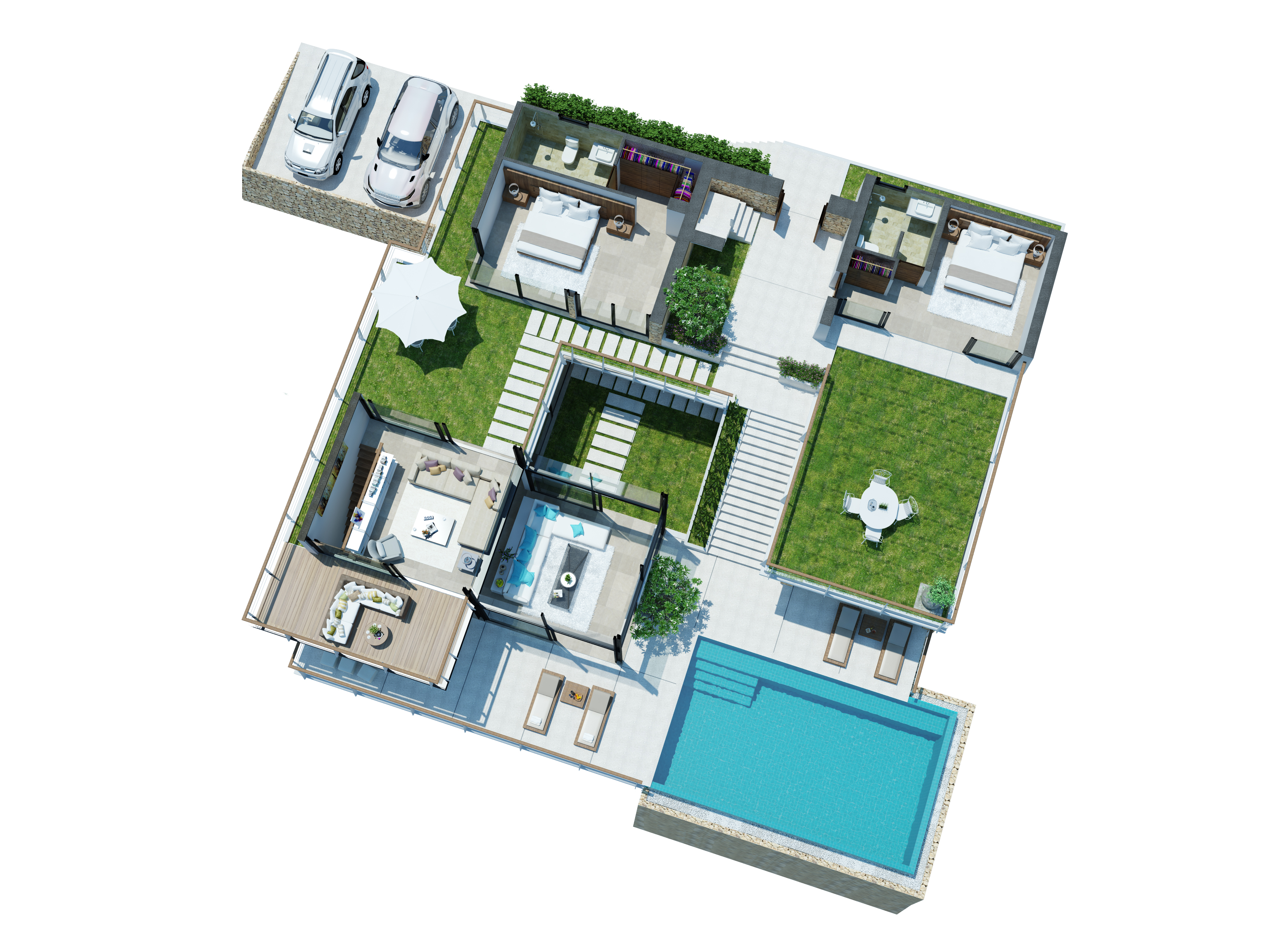 Plan niveau 2 - Villa 5 chambres + 1 chambre