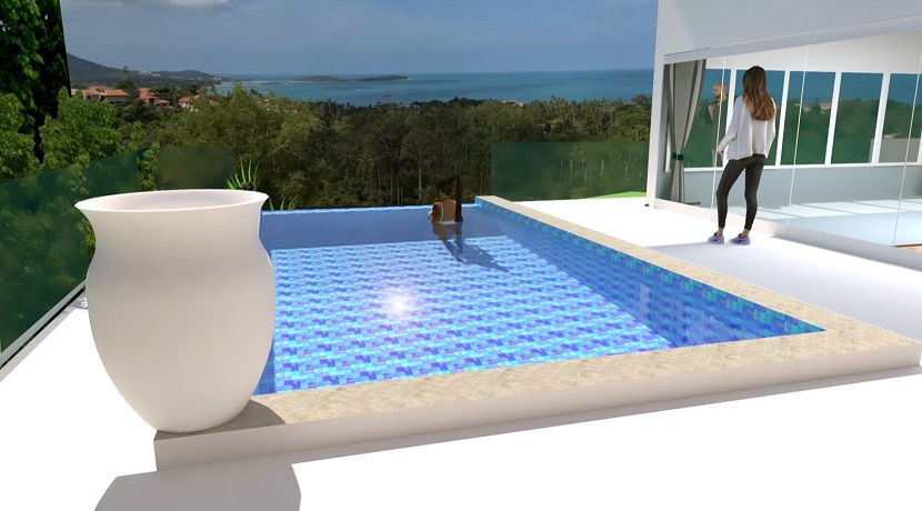 Villa en construction à Bophut Koh Samui à vendre – piscine – vue mer